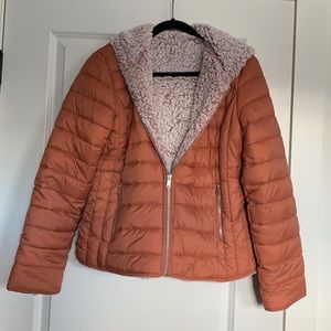 Clay colored reversible Sherpa Puffer Jacket